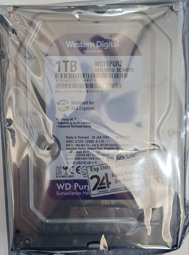 هارد اینترنال وسترن دیجیتال بنفش مدل Purple WD11PURZ ظرفیت 1 ترابایت (شرکتی)