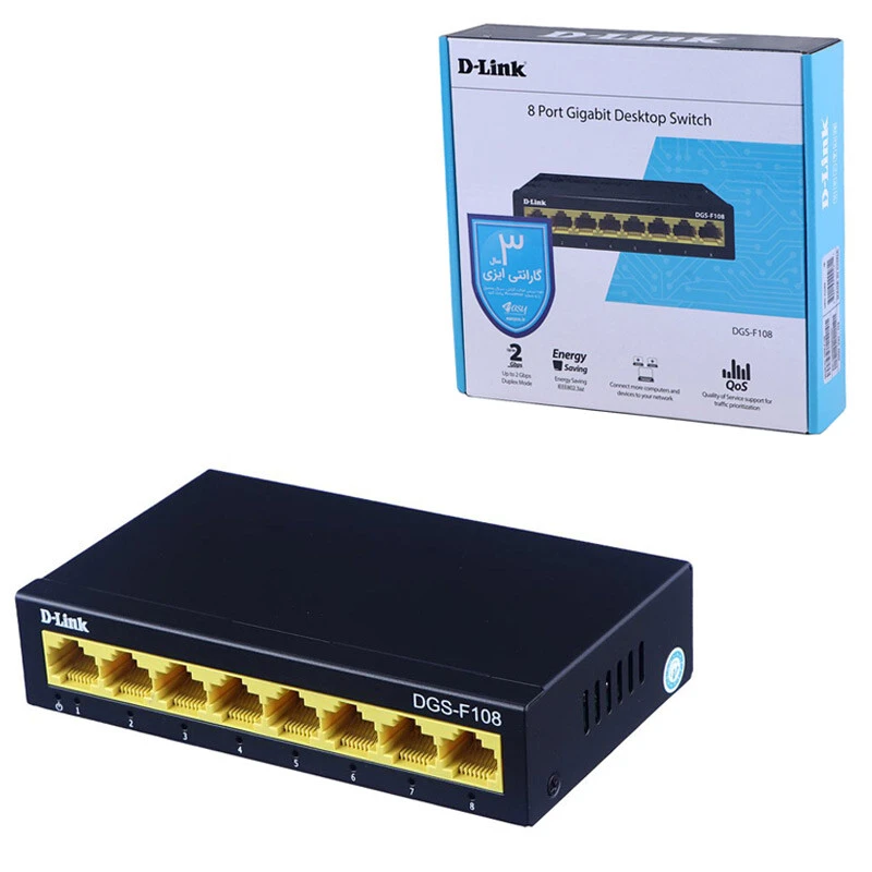 سوئیچ دسکتاپ 8 پورت گیگابیتی دی-لینک مدل DGS-F108